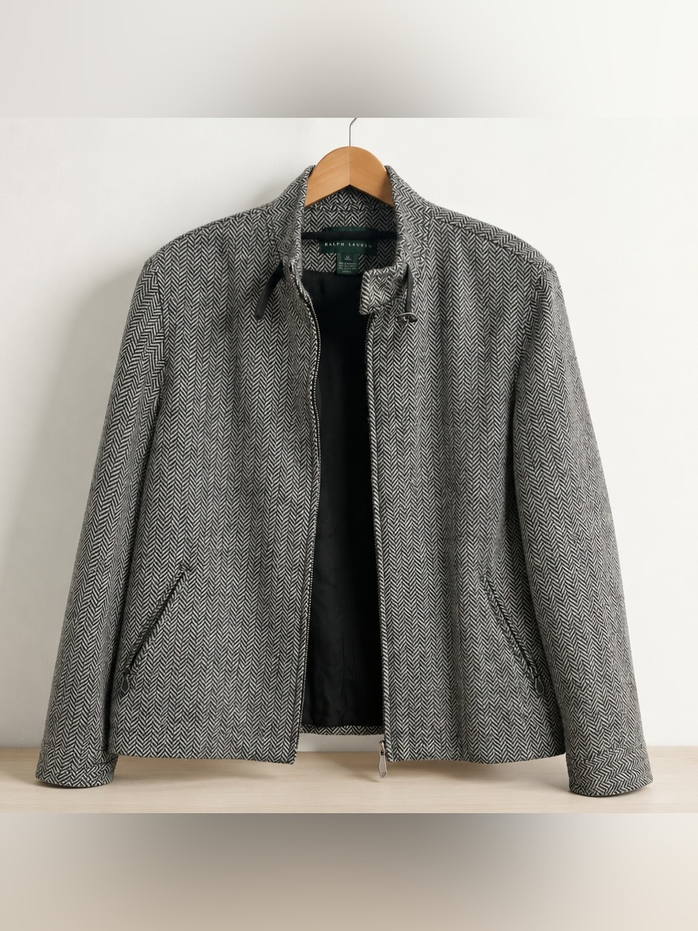 Lauren Ralph Lauren Black and White Wool Blend Herringbone Jacket Womens Size 16